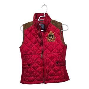 Ralph Lauren Sport Quilted Vest Suede Trim Red Small